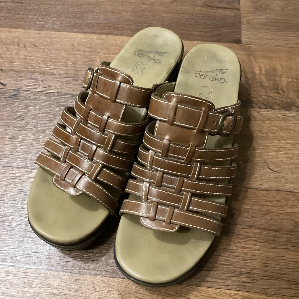 Dansko Leather Strappy Brown Clog Sandals